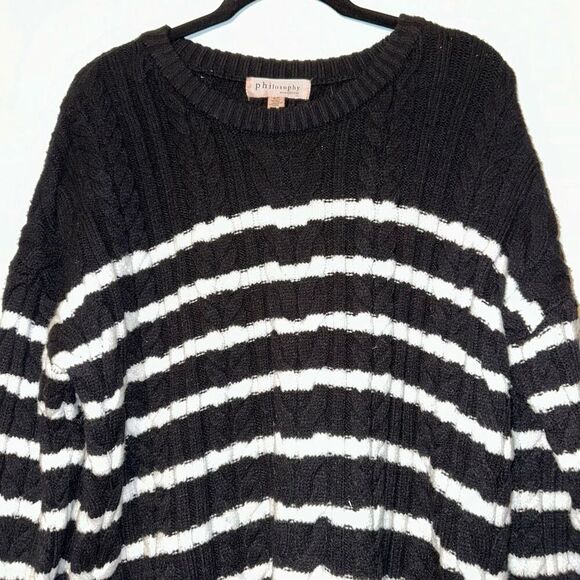 Philosophy Women’s Black White Stripe Cable Knit Sweater Size Medium NWT - Picture 3 of 10